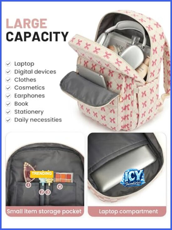 Corduroy Laptop Backpack for Women, 15.6 Inch Computer Bag, College Bookbag main image 6